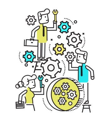 İş adamları yönetmek ve makine Dişli çark düzeltmek.