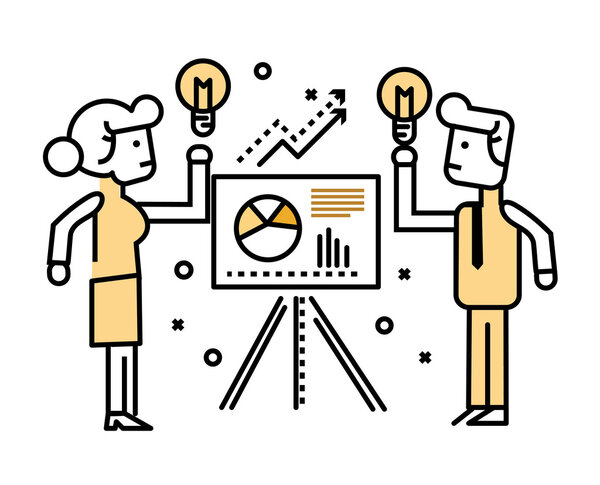 Деловые люди представляют и делятся бизнес-идеями на борту
.