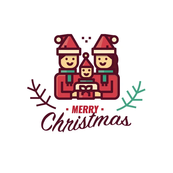 海报的圣诞快乐图形 可爱的家庭与字母 平面设计矢量说明 — 图库矢量图片