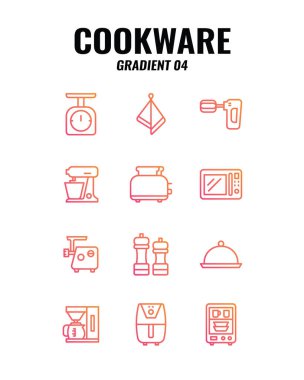 Beyaz arkaplanda yemek takımı simgesi ayarlandı. Gradyan simgeleri kümesi 4. Vektör illüstrasyonu.