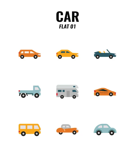 Cars Icon Set White Background Flat Icons Set1 Vector Illustration — Stock Vector