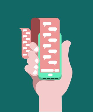 el kağıt sohbet şablonu ile akıllı telefon tutarak.