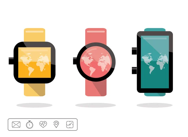 Smart Watch-klocka eller bärbar hand enheten med funktionen ikoner set. — Stock vektor