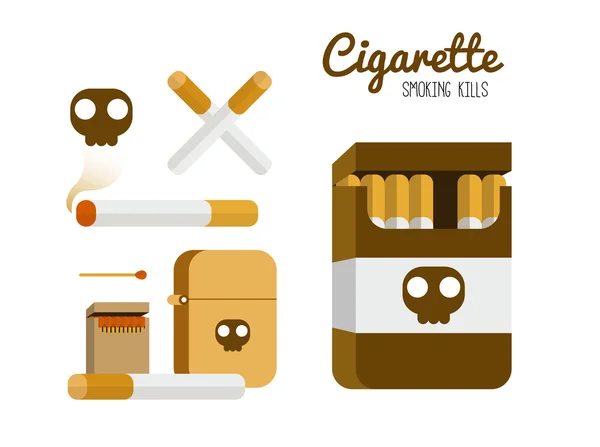 Sigaret en lichtere set. Rookvrije doden concept. — Stockvector