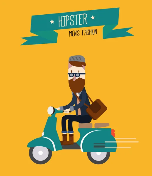 Hipster homem está montando scooter . —  Vetores de Stock