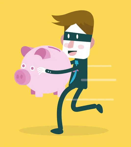 Biznesmen ukraść piggy bank. — Wektor stockowy