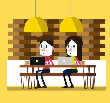 Kahve bar laptop üzerinde çalışıyor. modern yaşam tarzı.