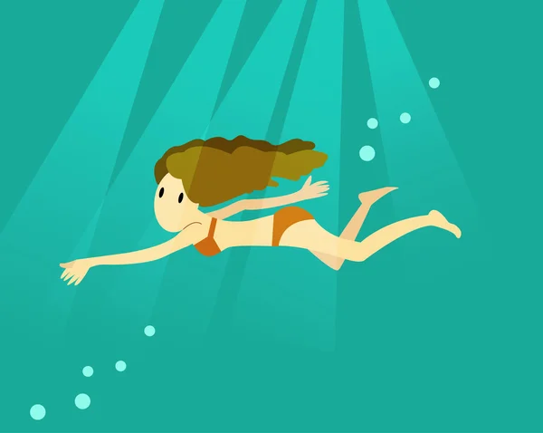 Mulher nadando no oceano profundo . — Vetor de Stock
