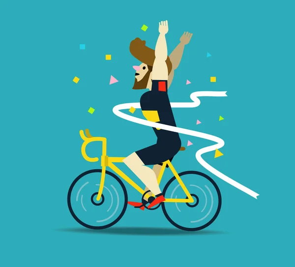 Ciclista ganando la carrera . — Vector de stock