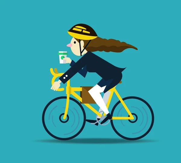 Business women cycling to work. — Stock Vector