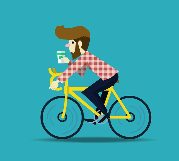 Hipster człowiek na rowerze jego rower fixie. — Wektor stockowy
