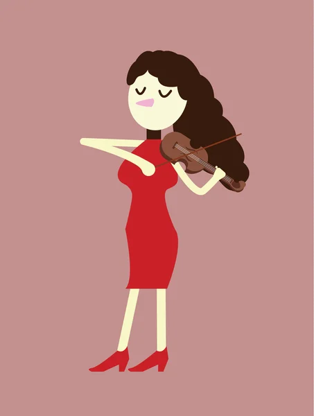 Red dress woman Playing the Violin. — Stock Vector