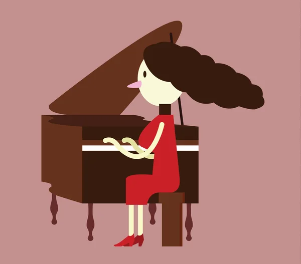 Rode jurk vrouw pianospelen. — Stockvector