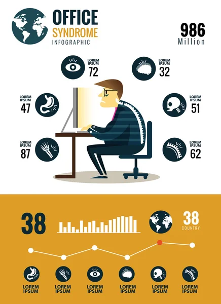 Sindrome da ufficio Infografica . — Vettoriale Stock