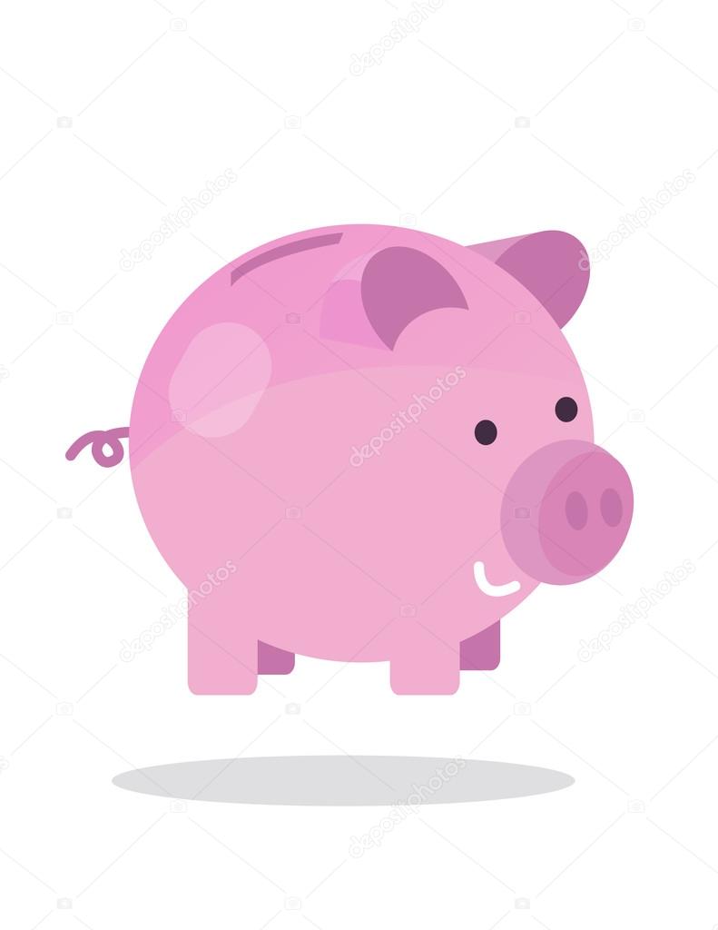 Smile pink piggy bank isolated on white background.