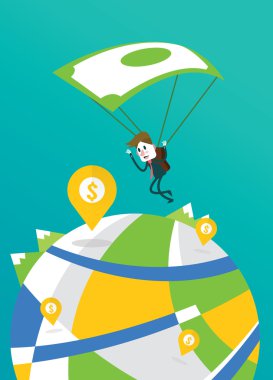 İşadamı için büyük para PIN banknot paraşütle iniş
