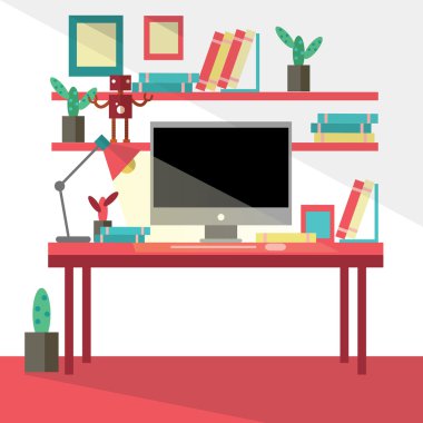 Modern yaratıcı ofis çalışma alanının düz tasarlamak vektör