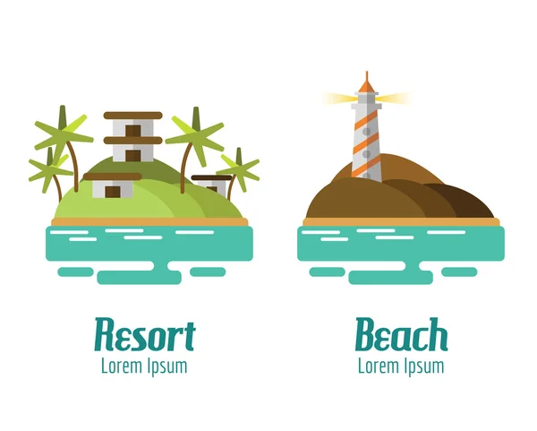 Resort and Beach landscape. flat design elements. vector illustr — Stock Vector