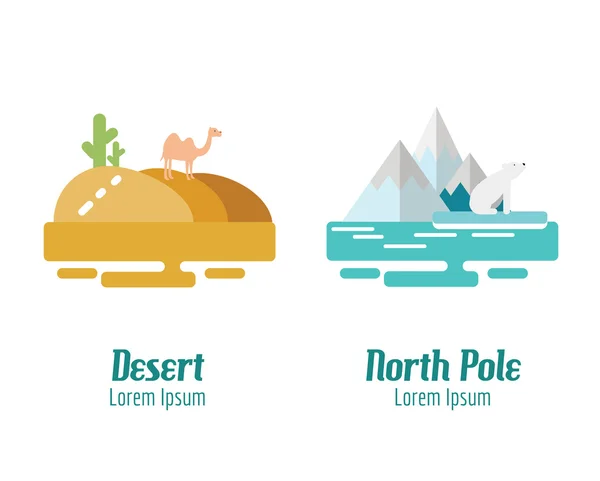 Desert and North Pole landscape. flat design elements. vector il — Stock Vector