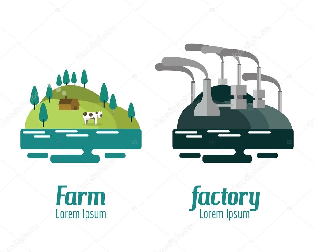 Farm and Factory landscape. flat design elements. vector illustr