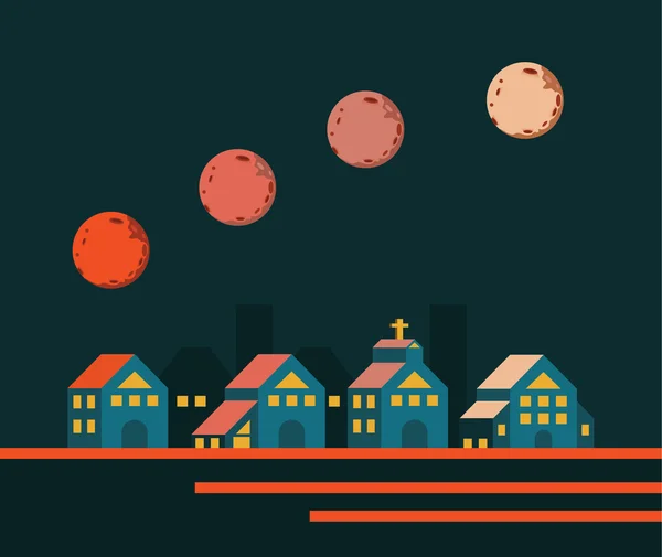 Super moon rising over the City. flat design elements. vector il — Stock Vector