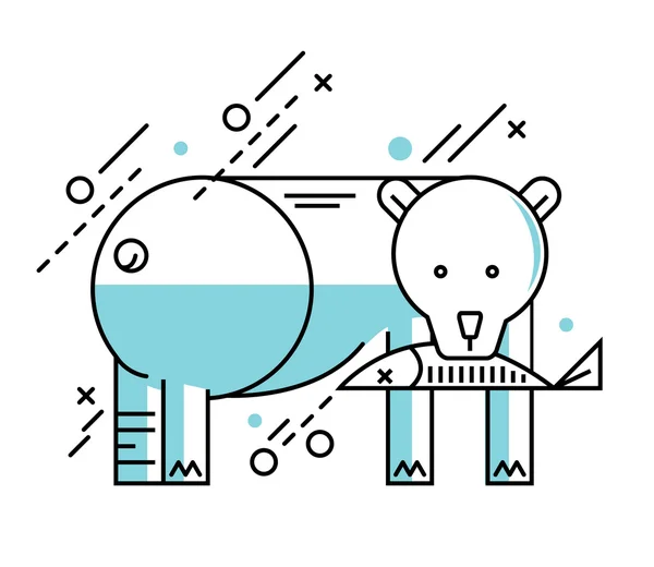 Polar bear illustration on the white winter background. Mono flat line design. vector illustration — Stock Vector