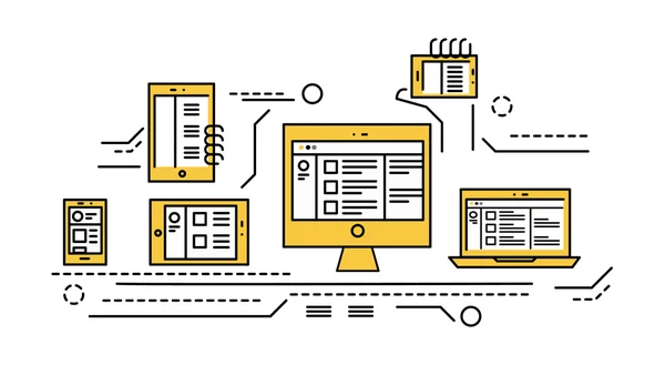 Telefone inteligente, tablet, laptop e computador desktop . — Vetor de Stock