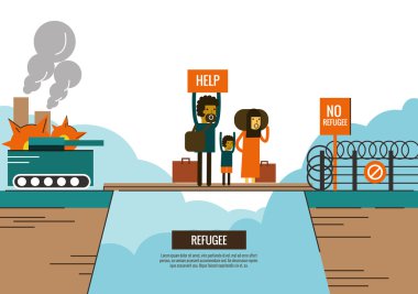 Refugee people on the bride between civil war and border Closed. clipart