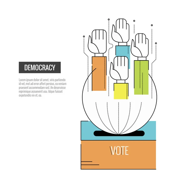 Concepto de democracia. Mano de Votación. banner del sitio web, plantilla, cartel, iconos . — Archivo Imágenes Vectoriales