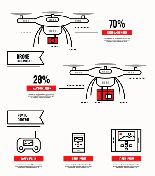 Drone infographic. media, shipping, surveillance, control. template, poster, icons — Stock Vector