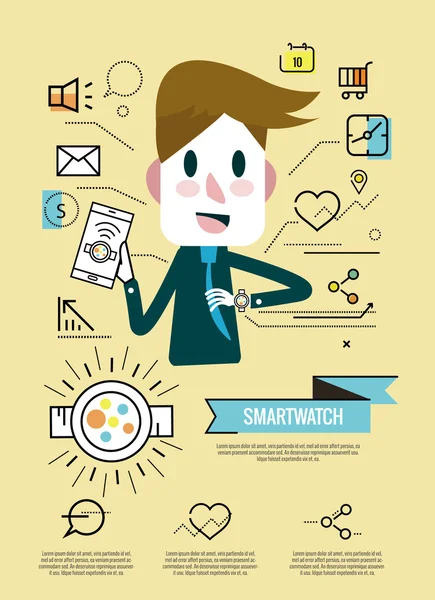 Empresario disfrutar con su smartwatch . — Vector de stock