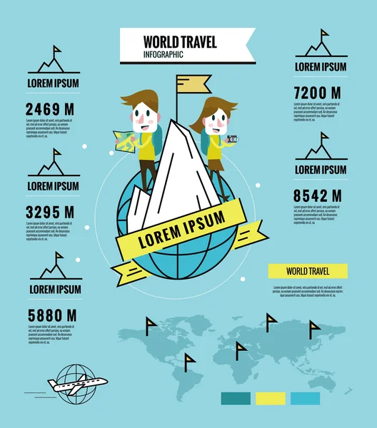 Férfi és nő, hegymászás és utazási szerte a világon. — Stock Vector