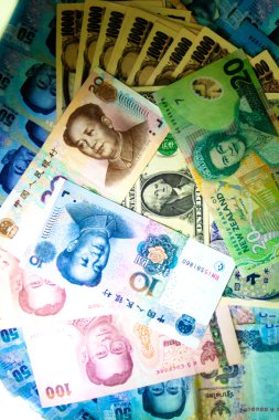 Arka plan para zengin banknot ve madeni para