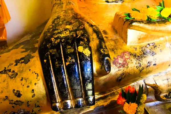 Hand Reclining Golden Buddha Statue Thailand — Stock Photo, Image