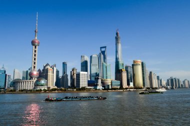 Shanghai - Ocak 10, 20, 19: Gökdelenlerle Şangay gökyüzü manzarası