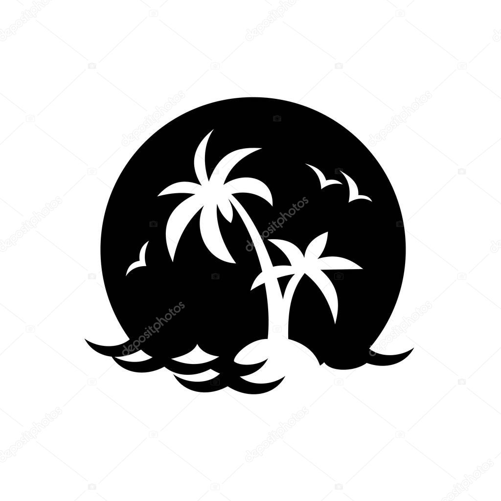Silhouette island with palm trees for album and travel design