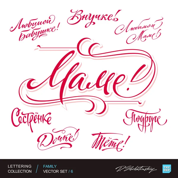 Familie groeten hand belettering set 6 (vector) — Stockvector