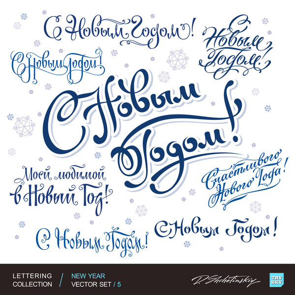 New Year greetings hand lettering set 5 (vector)