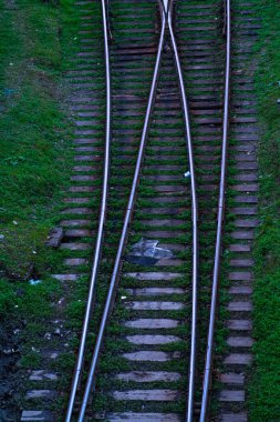 Yeşil çimenlikteki eski demiryolu