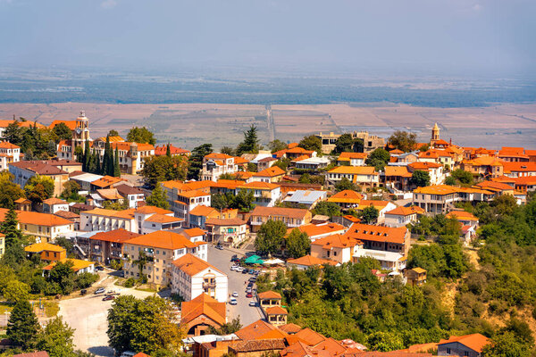 Вид на долину Синьяги и Алазани, Грузия. Город любви Сигнаги в Грузии, Кахетинская область