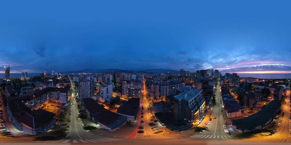 360 Panorama Night City View Drone — 스톡 사진