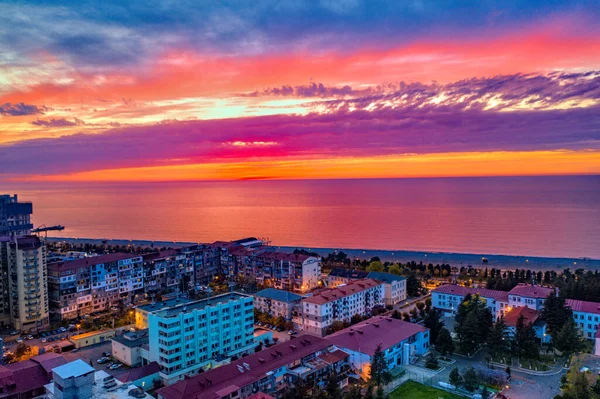 City View Orange Sunset Drone — 스톡 사진