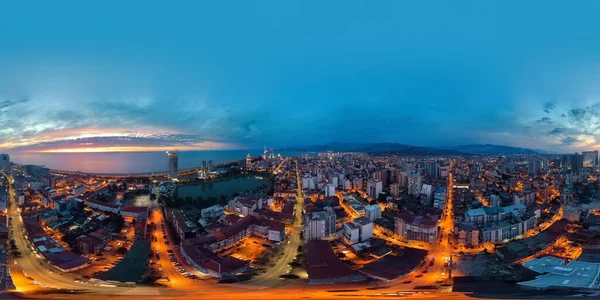 360 Panorama Night City Från Drönare — Stockfoto