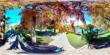 Batumi, Georgia - 7 Mart 2021: 360 VR Man in the park, pictures