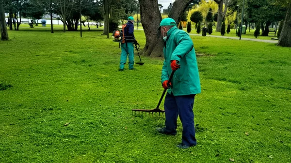 Batumi Geórgia Abril 2021 Homem Com Ancinho Parque — Fotografia de Stock