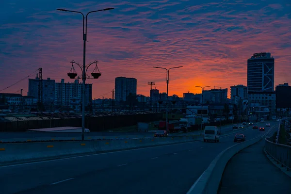 Orange Blue Sunset Background City — Stock Photo, Image