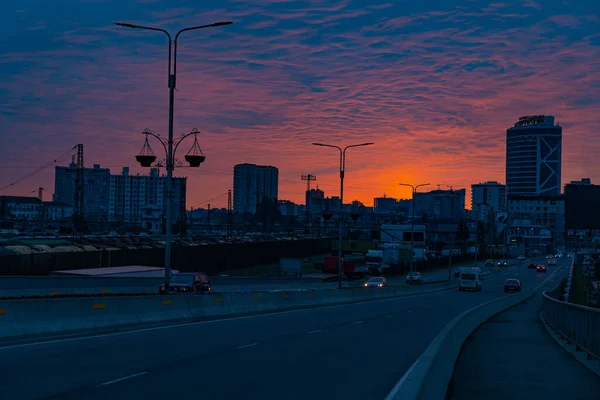 Orange Blue Sunset Background City — Stock Photo, Image