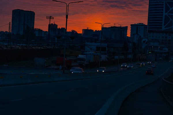 Puesta Sol Naranja Azul Fondo Ciudad — Foto de Stock