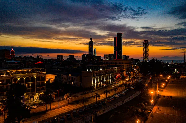 Vista Nocturna Ciudad Desde Dron — Foto de Stock