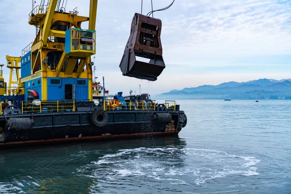 Batumi Georgia February 2021 Launched Floating Excavator Boom — Stock Photo, Image
